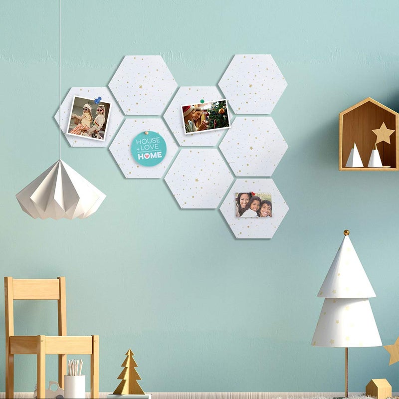 Uoisaiko Felt Hexagon Bulletin Board with 20 Push Pins, Pack of 8 Notice Boards for Home Office Kitchen, Push Pin Board Felt Wall Tiles for Photos Memos - Image 2